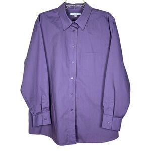 Foxcroft Blouse 16W Shaped lilac cotton blend button up dress shirt wrinkle free